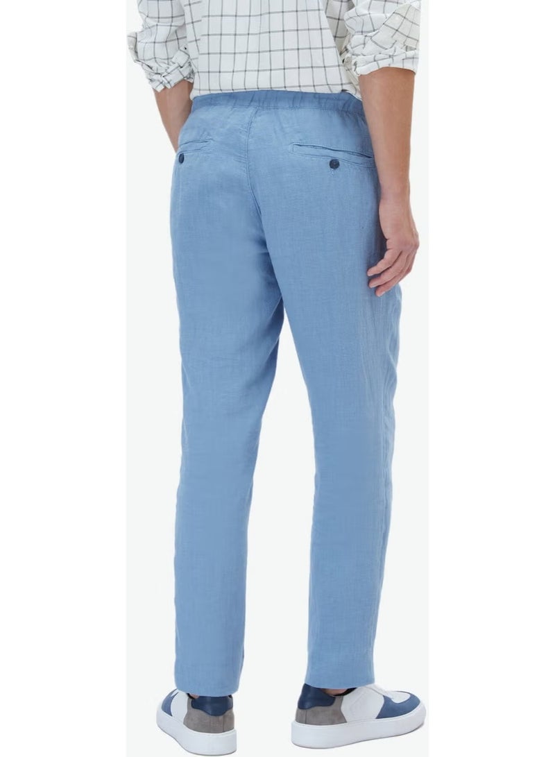 Kip Blue Woven Casual 100% Linen Trousers - Image 4